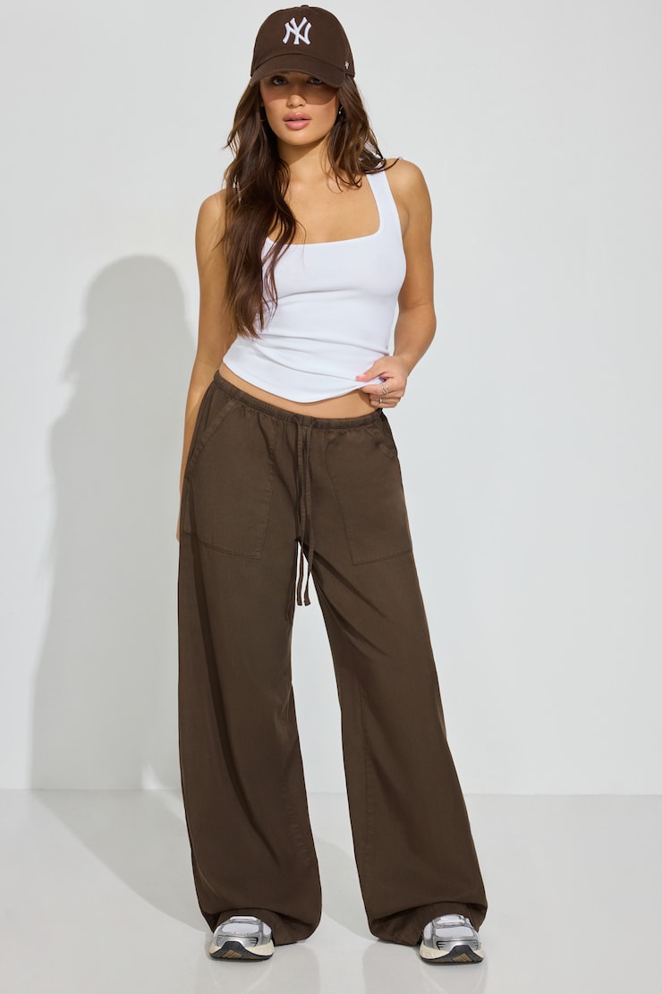 Twill Pull-On Pants Brown