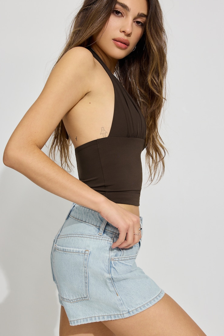 Denim Relaxed A-Line Shorts BLUE