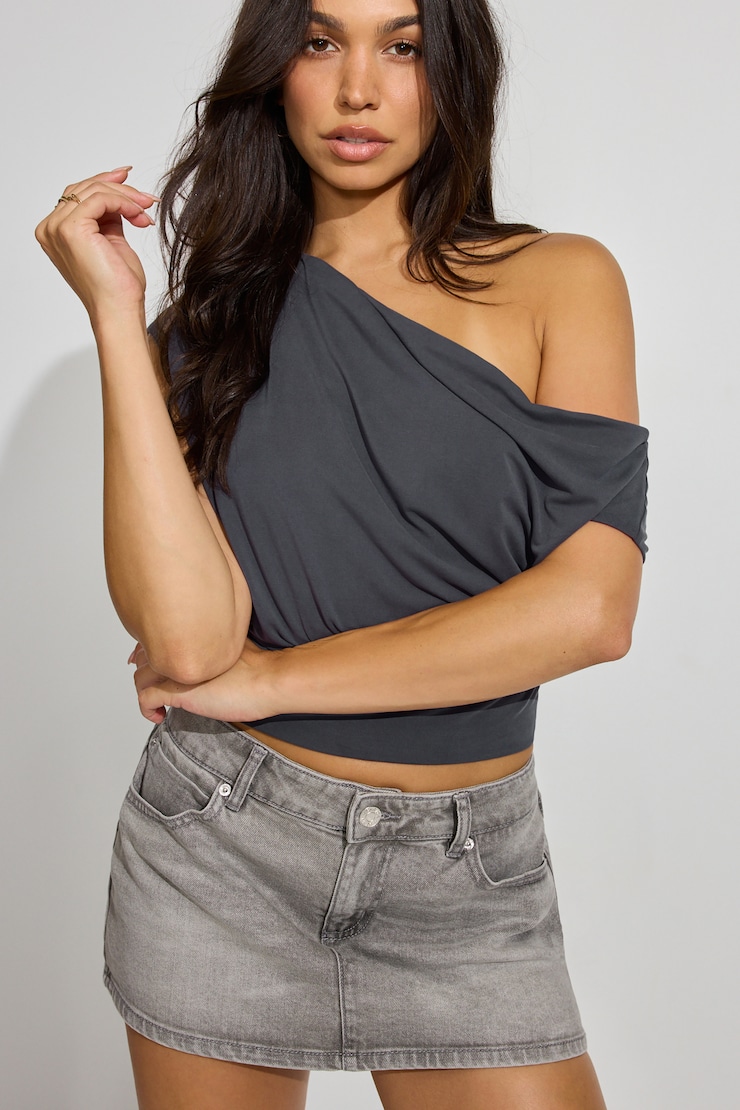 Off Shoulder Band Top Blue