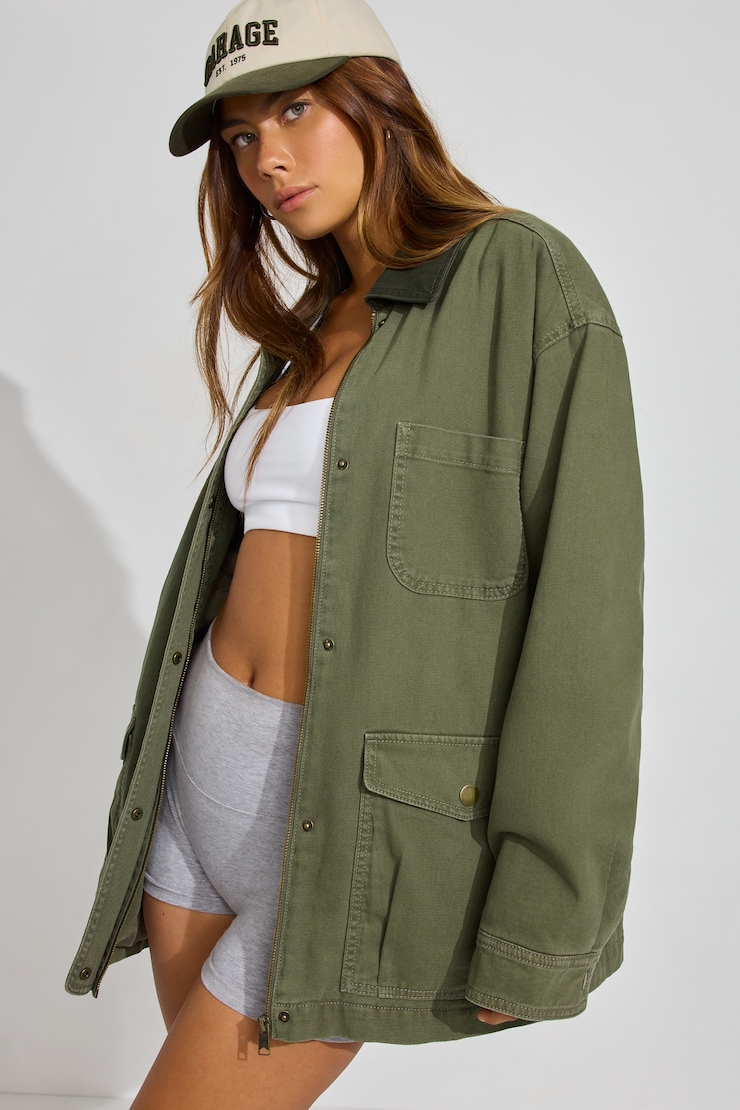 Long Twill Field Jacket Green